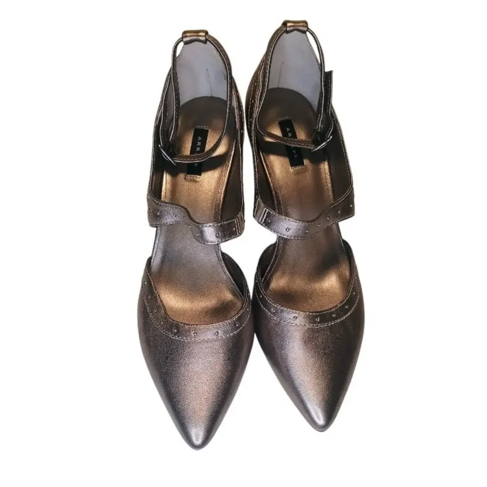 Array Silver 3” pump with stud detail, High ankle strap Women’s size 8.5m